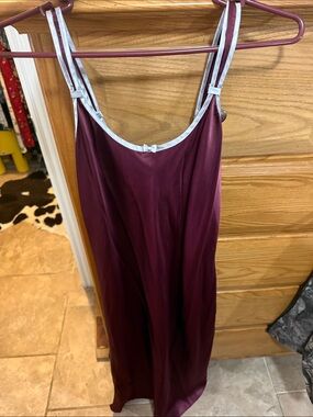 Vintage Satin Slip Dress in Deep Wine with Silver Trim